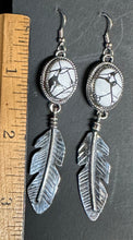 Load image into Gallery viewer, White Buffalo Turquoise Sterling Silver Feather Earrings
