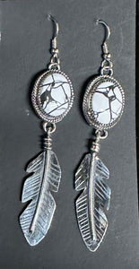 White Buffalo Turquoise Sterling Silver Feather Earrings