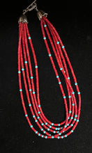 Load image into Gallery viewer, Five Strand Red Coral &amp; Turquoise Necklace
