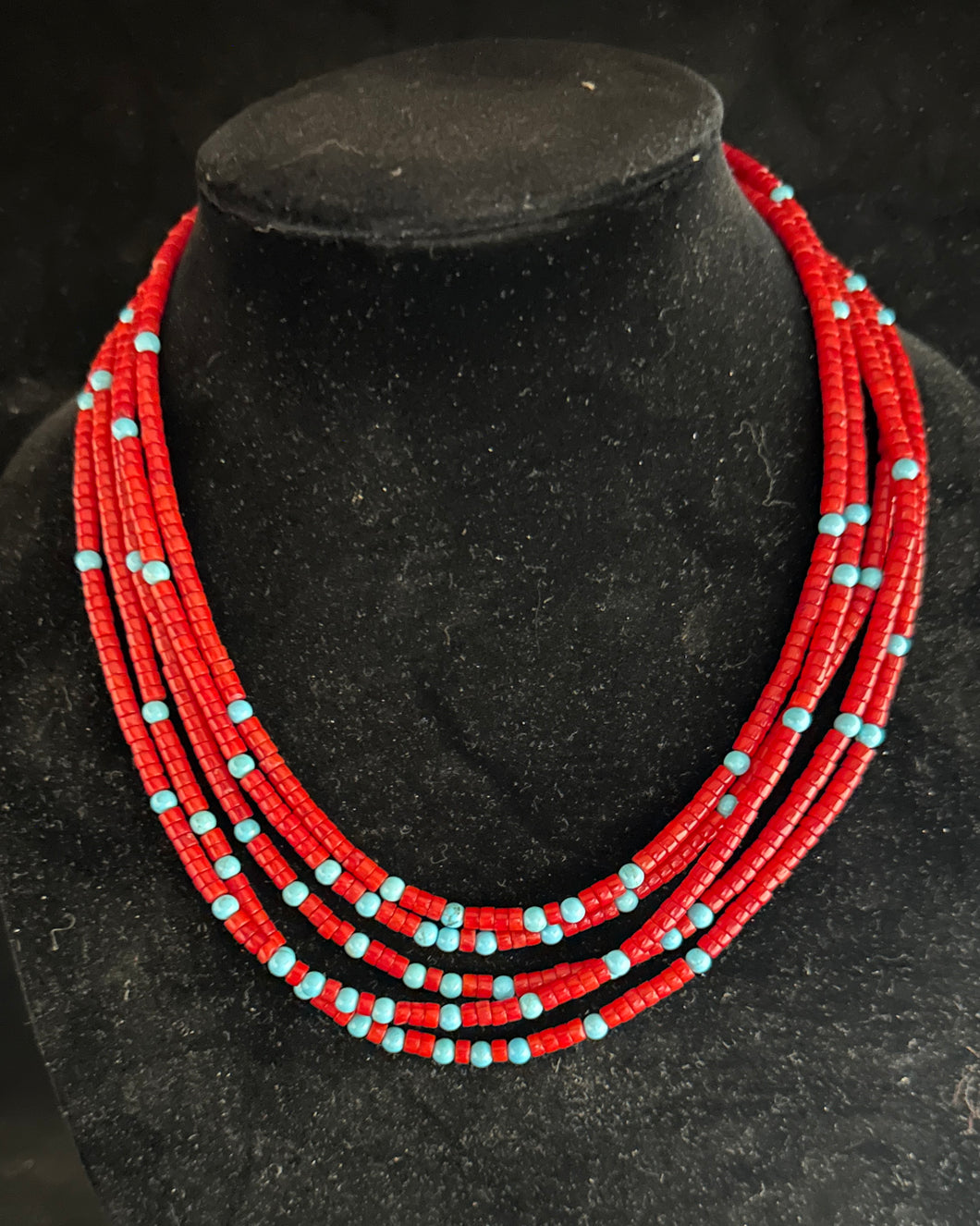 Five Strand Red Coral & Turquoise Necklace