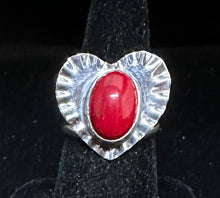Load image into Gallery viewer, Red Coral Sterling Silver Heart Ring
