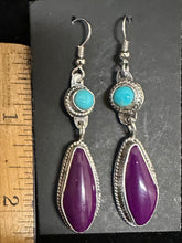 Load image into Gallery viewer, Sugilite and Turquoise Sterling Silver Earrings
