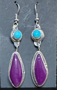 Sugilite and Turquoise Sterling Silver Earrings