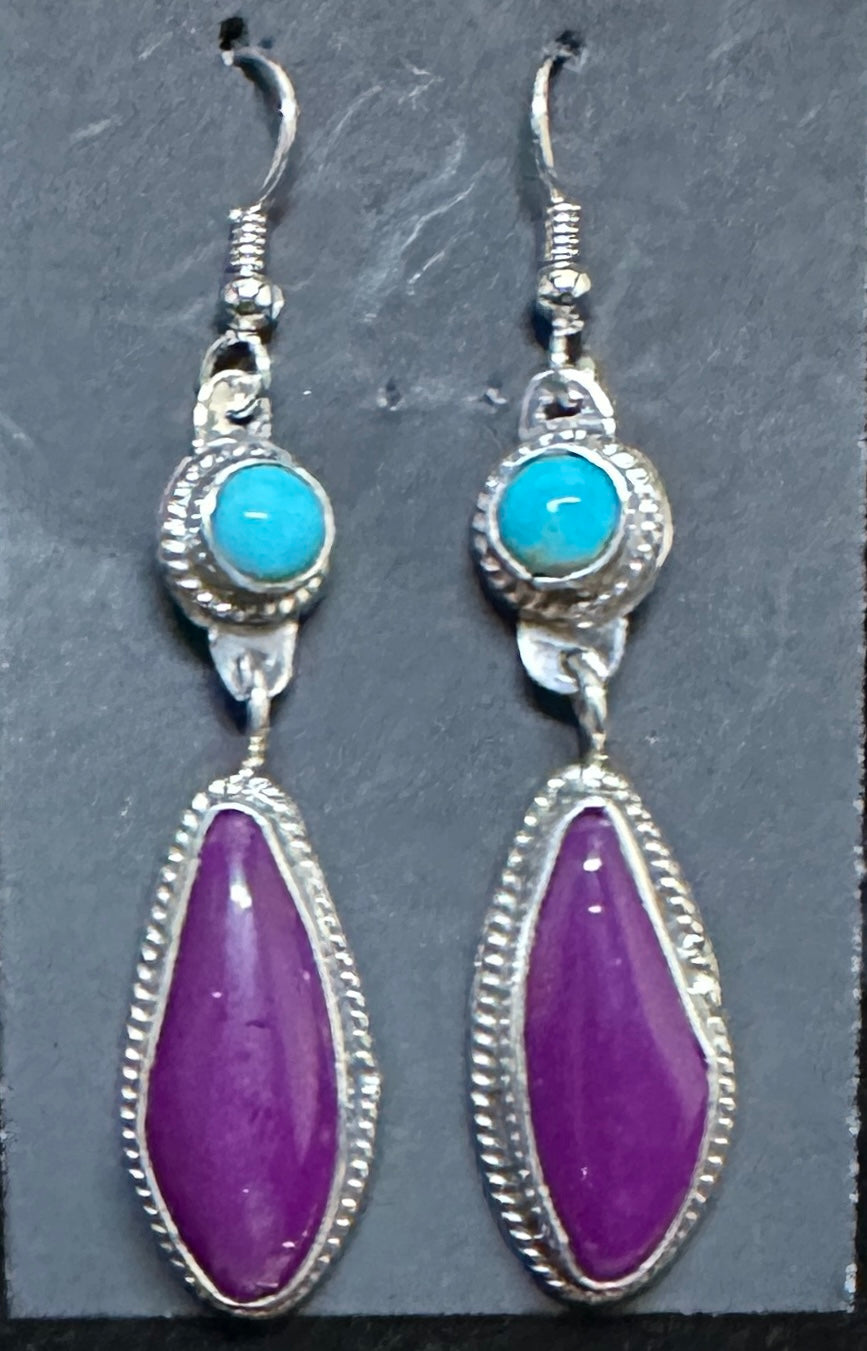 Sugilite and Turquoise Sterling Silver Earrings