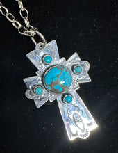 Load image into Gallery viewer, Turquoise Sterling Silver Cross Necklace/Pendant
