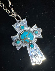 Turquoise Sterling Silver Cross Necklace/Pendant