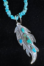 Load image into Gallery viewer, Turquoise Sterling Silver Feather Necklace Pendant
