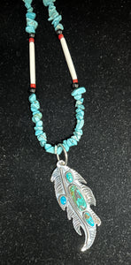 Turquoise Sterling Silver Feather Necklace Pendant