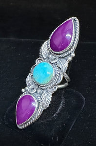 Turquoise & Sugilite Sterling Silver Ring