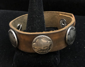 Saddle Leather with Buffalo Head Coins Bracelet