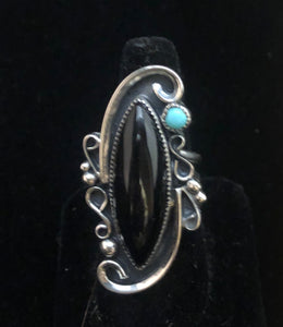 Black Onyx and Turquoise Sterling Silver Ring