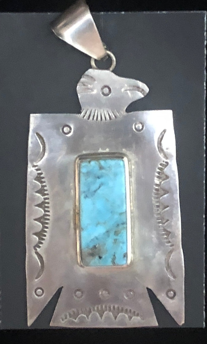 Turquoise Sterling Silver Thunderbird Necklace Pendant