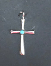 Load image into Gallery viewer, Turquoise Sterling Silver Cross Necklace Pendant
