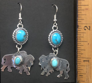 Turquoise Sterling Silver Buffalo Earrings