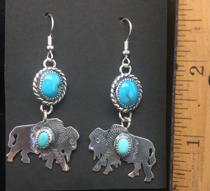 Turquoise Sterling Silver Buffalo Earrings