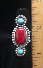 Load image into Gallery viewer, Red Coral &amp; Turquoise Sterling Silver Ring
