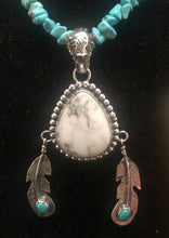 Load image into Gallery viewer, White Buffalo Turquoise with Feather Sterling Silver Necklace

