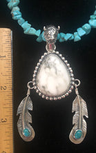 Load image into Gallery viewer, White Buffalo Turquoise with Feather Sterling Silver Necklace
