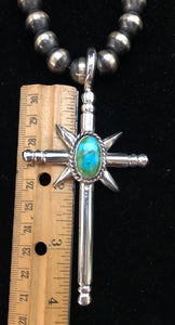 Sonoran Gold Turquoise Sterling Silver Cross Necklace Pendant
