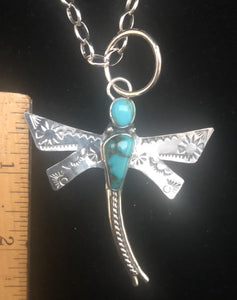 Turquoise Sterling silver Dragonfly Necklace Pendant