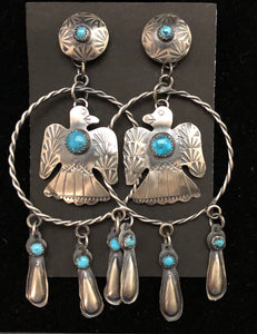 Turquoise Sterling Silver Thunderbird Post Earrings