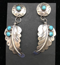 Load image into Gallery viewer, Turquoise Sterling Silver Feather Post Earrings
