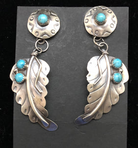 Turquoise Sterling Silver Feather Post Earrings