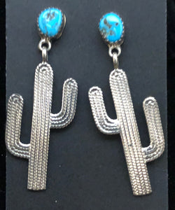 Turquoise Sterling Silver Cactus Earrings