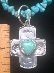 Turquoise Sterling Silver Cross Necklace Pendamt