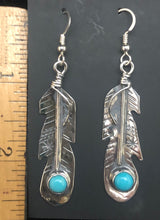 Load image into Gallery viewer, Turquoise Sterling Silver Feather Earrings
