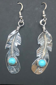 Turquoise Sterling Silver Feather Earrings