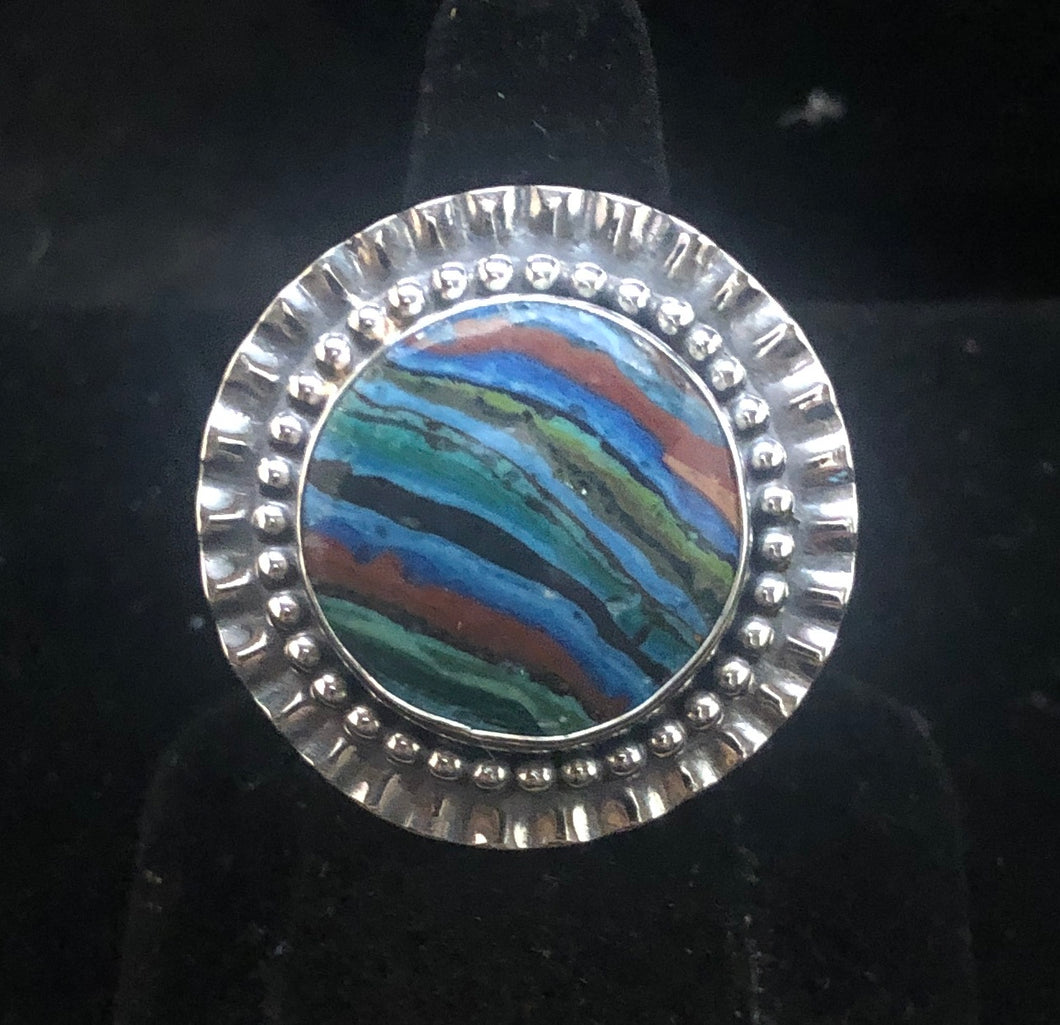 Rainbow Calsilica Sterling Silver Ring
