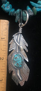 Turquoise Sterling Silver Feather Necklace Pendant