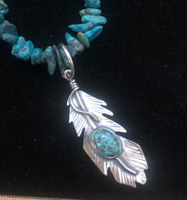 Load image into Gallery viewer, Turquoise Sterling Silver Feather Necklace Pendant
