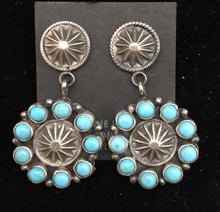 Load image into Gallery viewer, Turquoise Sterling Silver Concho Style Earrings

