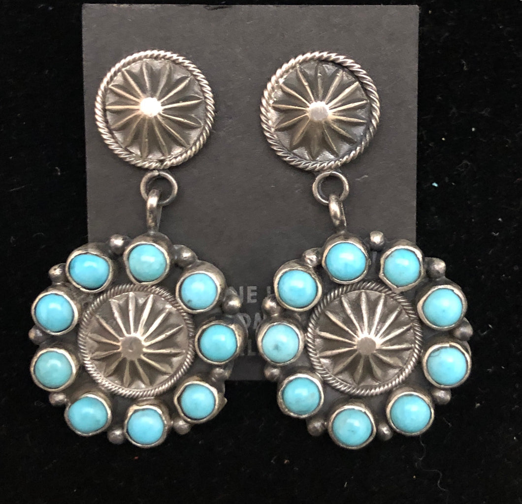 Turquoise Sterling Silver Concho Style Earrings