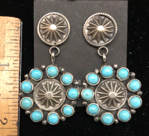 Turquoise Sterling Silver Concho Style Earrings