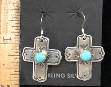 Load image into Gallery viewer, Turquoise Sterling Silver Cross Earrings
