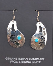 Load image into Gallery viewer, Turquoise Sterling Silver Kokopelli Earrings.
