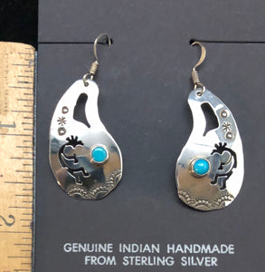 Turquoise Sterling Silver Kokopelli Earrings.