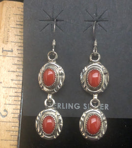 Red Coral Sterling Silver Earrings