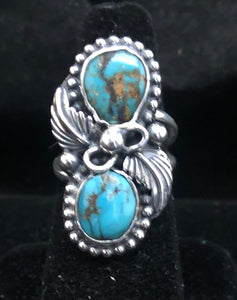 Turquoise sterling silver Two Stone ring