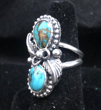 Load image into Gallery viewer, Turquoise sterling silver Two Stone ring
