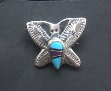 Load image into Gallery viewer, Turquoise, Sugulite &amp; Onyx Sterling Silver Butterfly Necklace/Pin
