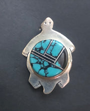 Load image into Gallery viewer, Turquoise &amp; Onyx Inlay Sterling Silver Turtle Necklace/Pin
