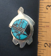 Load image into Gallery viewer, Turquoise &amp; Onyx Inlay Sterling Silver Turtle Necklace/Pin
