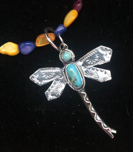 Turquoise Sterling Silver Dragonfly Necklace Pendant