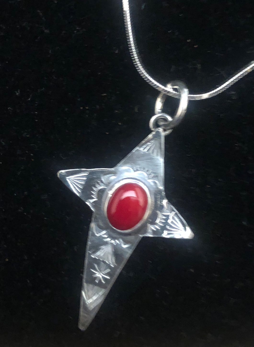 Red Coral Sterling Silver Cross Necklace