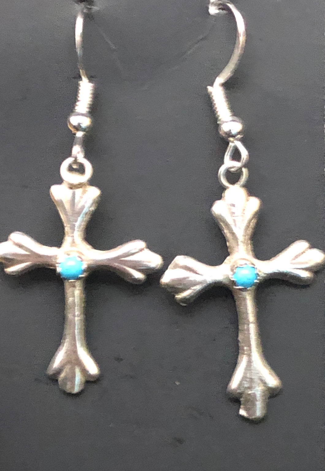 Turquoise set in sterling silver cross earrings