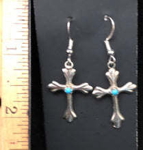 Load image into Gallery viewer, Turquoise set in sterling silver cross earrings
